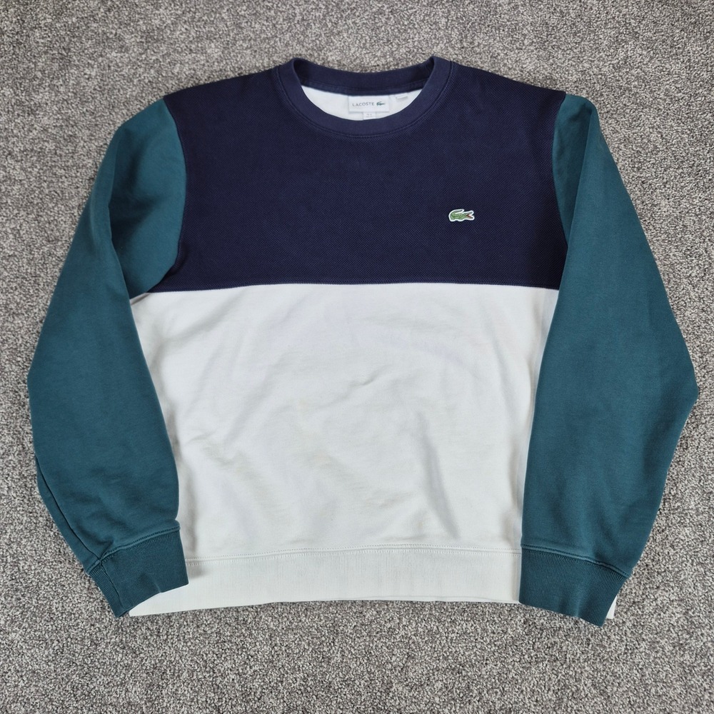 Lacoste Sweatshirt Mens XL White Navy Teal Colorblock Cotton